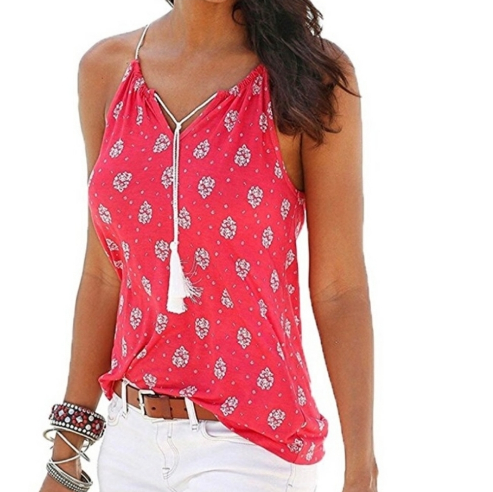 NWOT Boho Tasseled Drawstring Tank Top